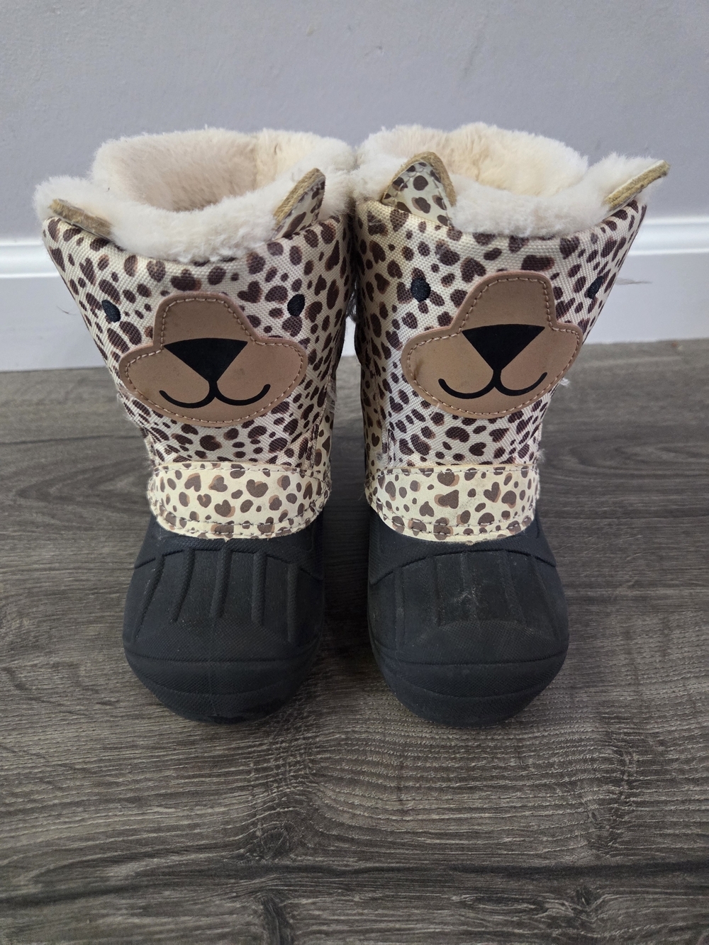 Cat & Jack Kids Leopard Print Bear Face Winter Boots Size 7 - Picture 3 of 7